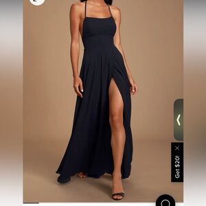 Black tie backless slit gown